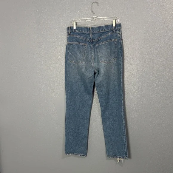 Reformation Cynthia High Rise Straight Jeans Classic Blue Distressed Women Jeans - Picture 3 of 3